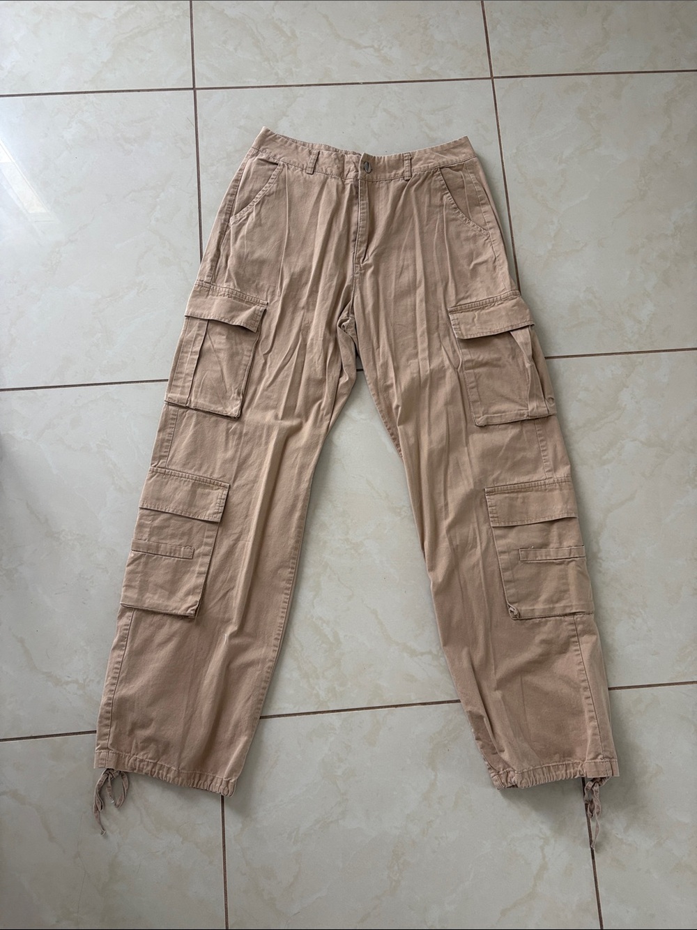 SHEIN Beige Cargo Pants with Drawstring Hem